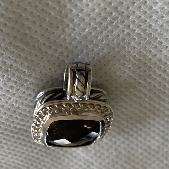 David Yurman 18k & Sterling Smoky Quartz & Pave Diamond Albion Enhancer Pendant - Picture 5 of 14